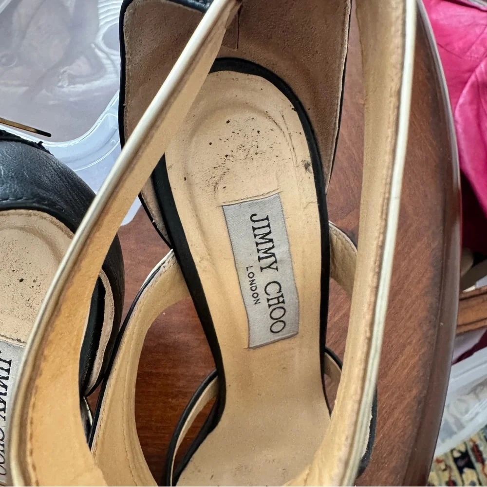 Jimmy Choo Black and Gold Heels - Picture 3 of 9